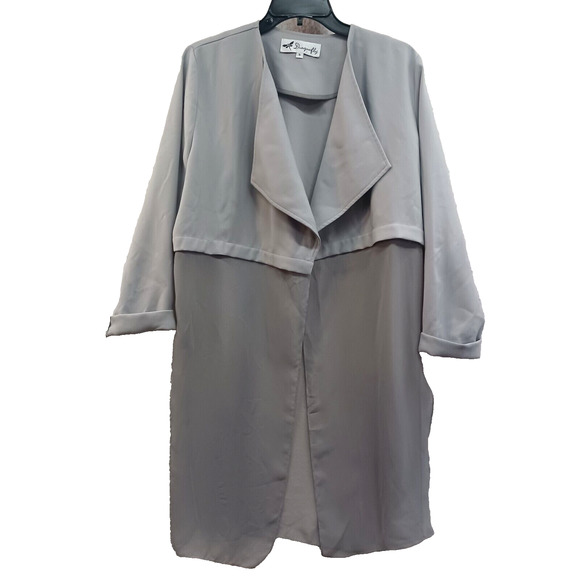 DRAGONFLY Womens‎ Small Long Cardigan Duster Open Gray Lightweight Polyester - Picture 1 of 12
